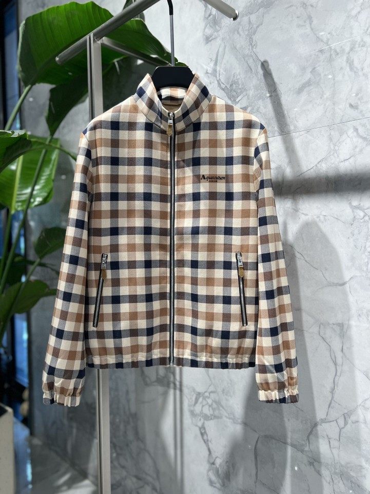 22秋冬新款aquascutum雅格狮丹男装 专柜 格纹立领羊毛夹克外套