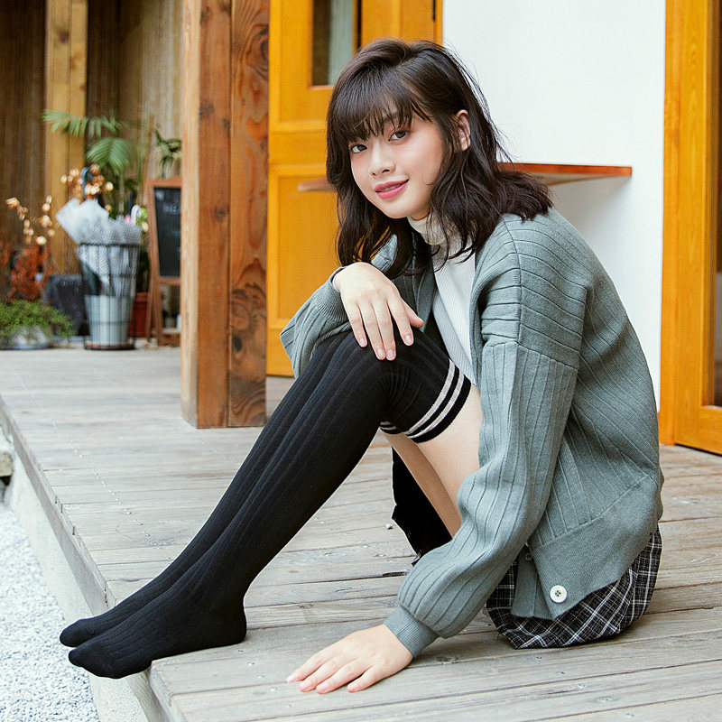 一折女大童长筒袜冬