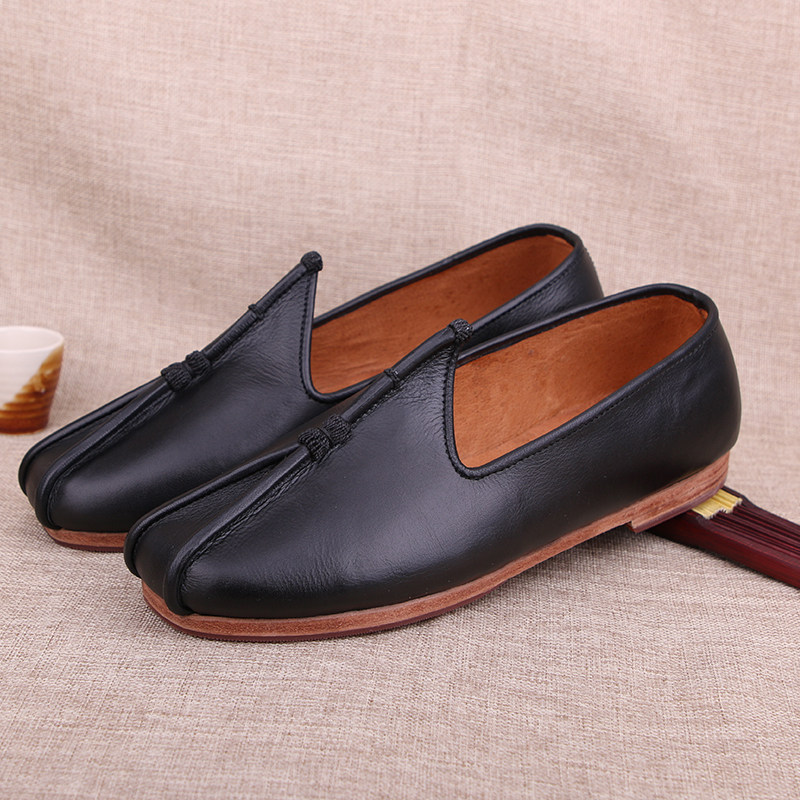 老北京布鞋男休闲皮鞋手工鞋全牛皮底鹰嘴洒鞋中式复古男鞋日常鞋