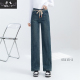 莎飞女裤春季新款S5115-2高腰弹力阔腿裤修身时尚显瘦牛仔裤