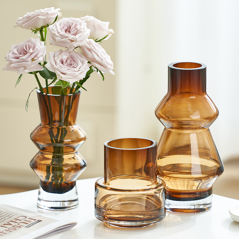轻奢花瓶摆件高级感ins风玻璃水养插花鲜花花器客厅餐桌北欧装饰
