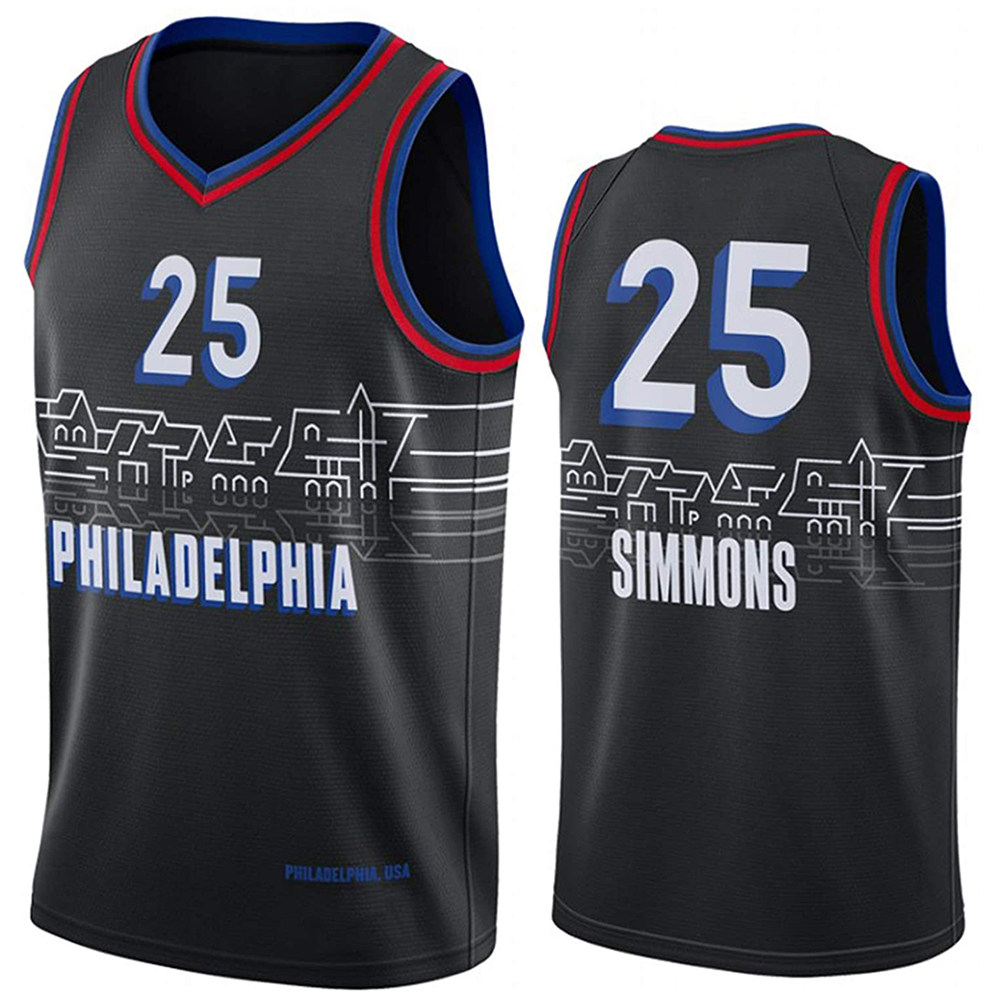 76人队25号本西蒙斯球衣simmons 2021款城市版米白热压定制篮球服