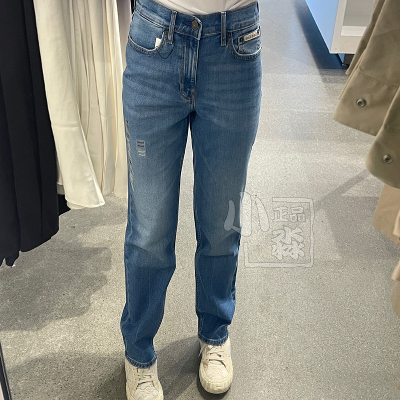 CK Calvin Klein女士潮流百搭original标准小直筒弹力牛仔裤长裤
