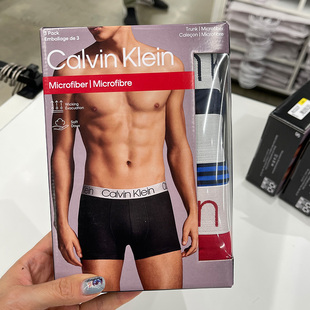 CK Calvin Klein男士休闲简约舒适柔软亲肤速干平角裤内裤3条装