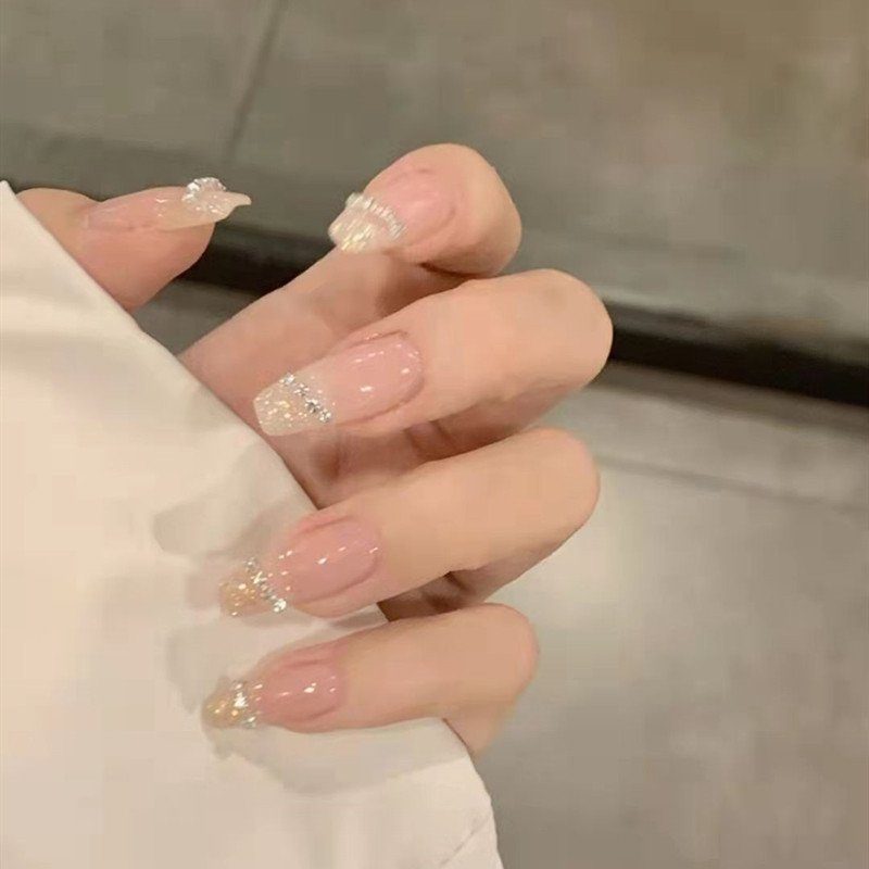 法式美甲_暖小男/假指甲贴片 纯欲气质法式闪钻美甲成品新娘婚甲穿戴