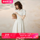 白鹿语设计感镂空花边气质衬衫裙2024夏季新款优雅腰带修身连衣裙
