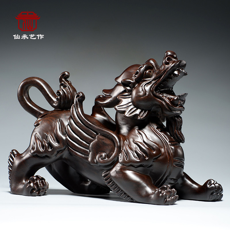 黑檀木雕刻貔貅一对摆件家居客厅办公室玄关店铺装饰乔迁开业送礼
