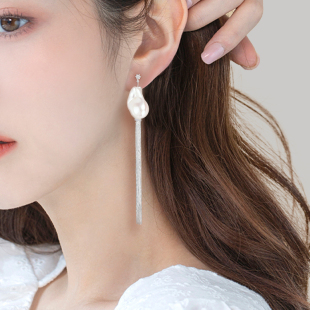 巴洛克异形珍珠流苏耳环韩国时尚高贵优雅名媛气质链条长款耳饰女