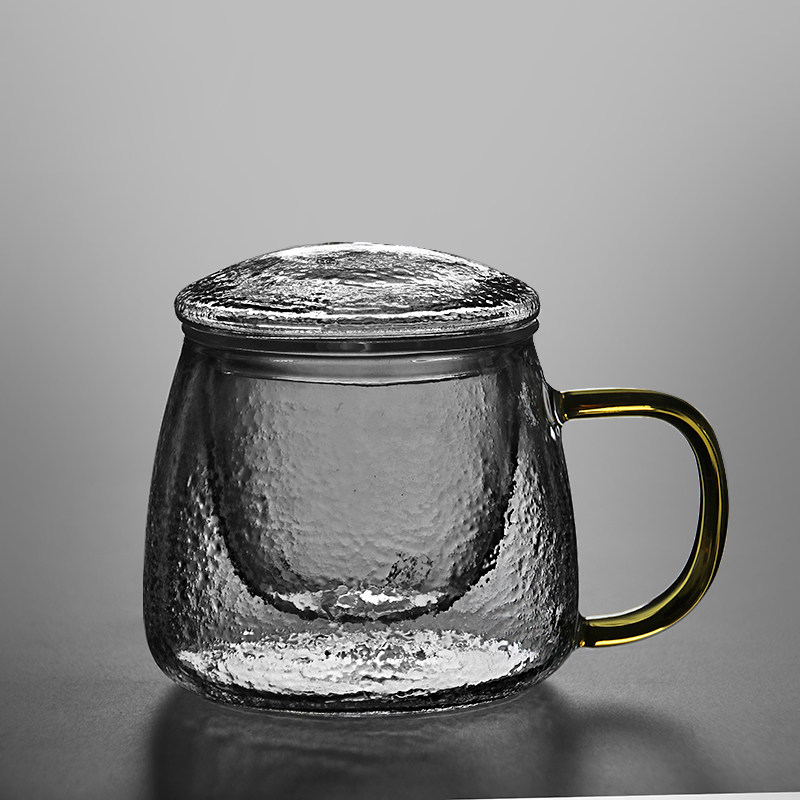 耐热大号 办公室锤纹 随手杯 细纹过滤玻璃泡茶杯花茶杯喝水杯