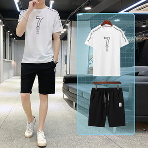 夏季上新潮流时尚短袖短裤套装运动休闲T恤两件套男简约百搭潮款