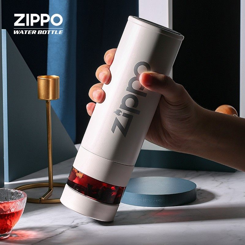 美国zippo高档便携温度显示水杯泡茶杯子茶水分离智能保温杯男士