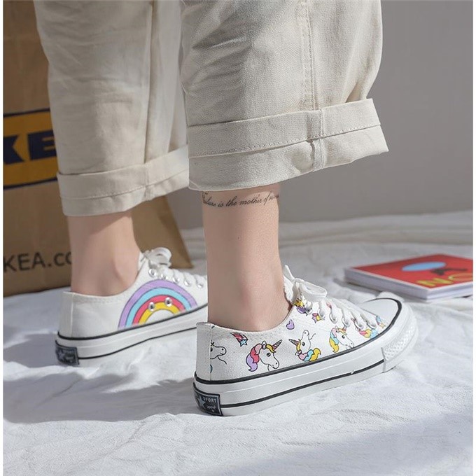 Rainbow unicorn canvas shoe student Korean Edition 2019 summer new pattern solar system Versatile Hand drawn Graffiti skate shoesin the Women's Shoes, Low shoes category - from Buy2taobao.com to provide professional Taobao agent buy service