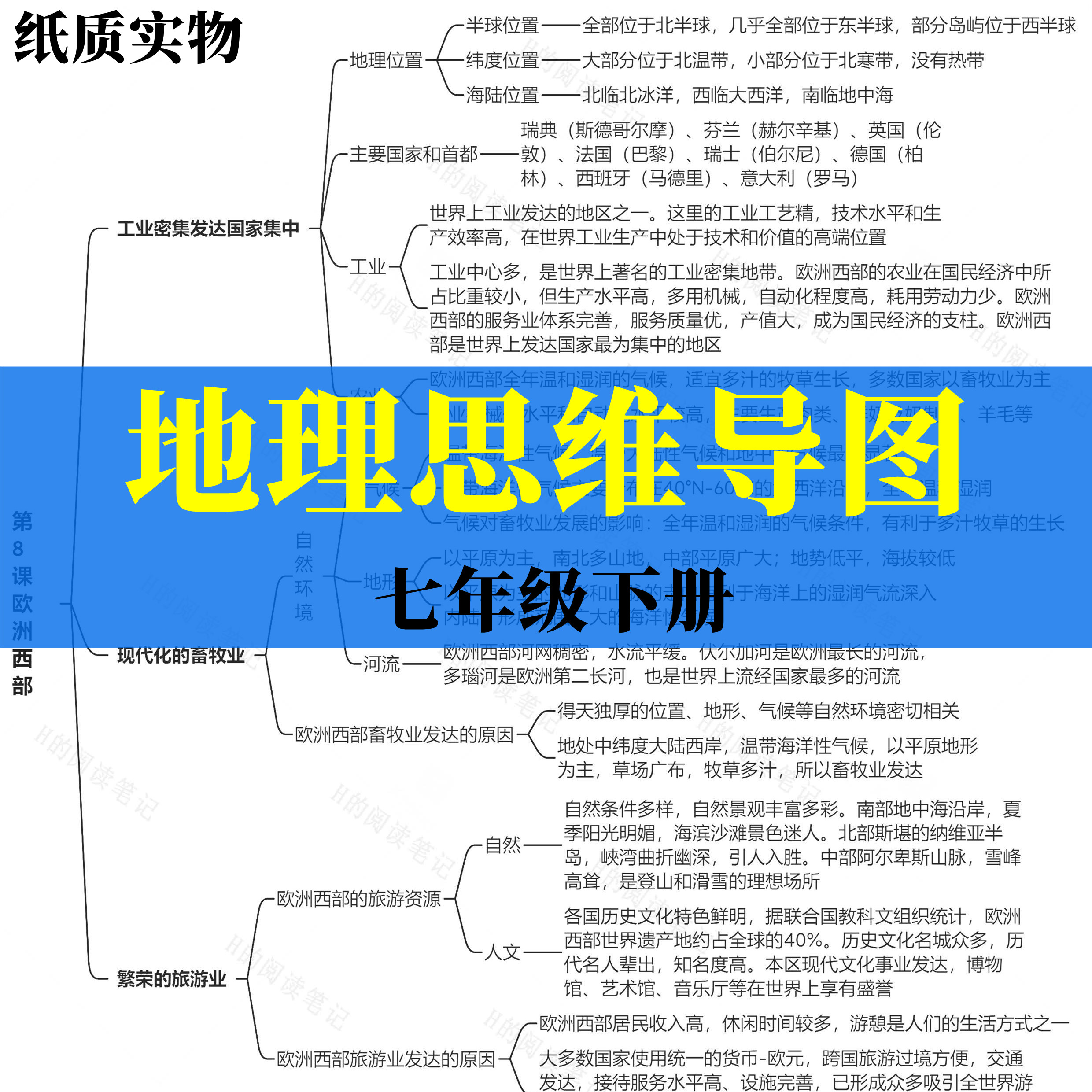 地理七年级下册思维导图总结复习拉杆文件夹13页黑白打印
