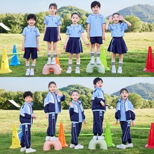 运动风校服班级白色短T夏季套装夏天夏装学院风裙子儿童表演服