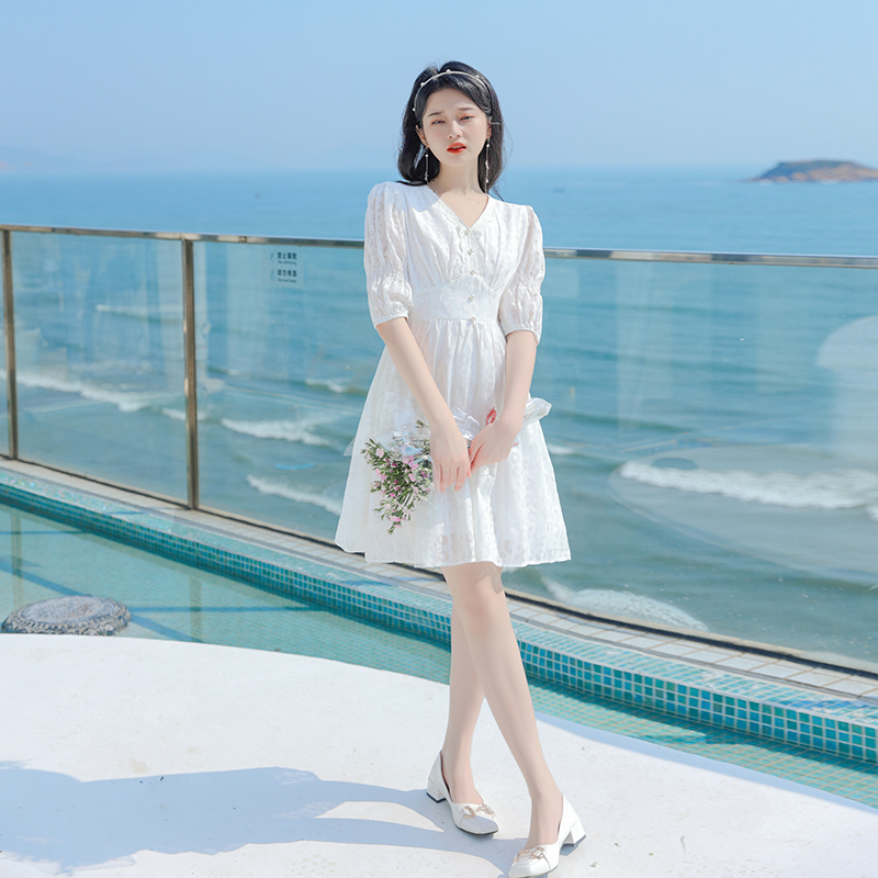 2024年夏季新款女装高腰显瘦气质白色小个子高端精致连衣裙女夏