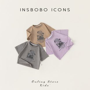INSbobo男童新款短袖t恤儿童夏季国风上衣龙印花宝宝童装洋气时尚