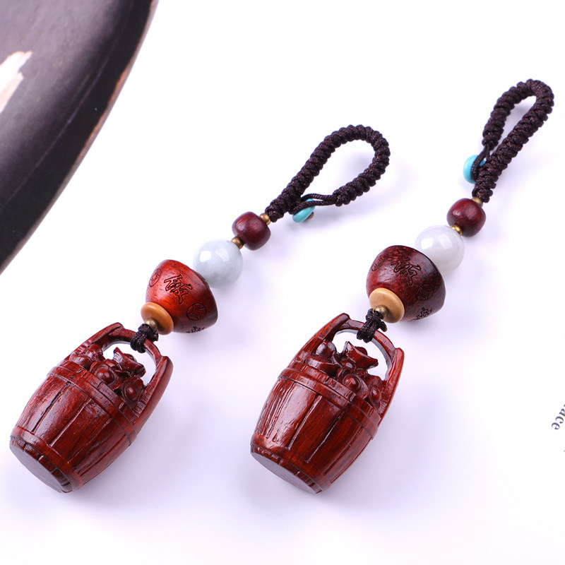 赞比亚小叶紫檀木质一桶金手工汽车钥匙扣挂件男女情侣手机链饰品