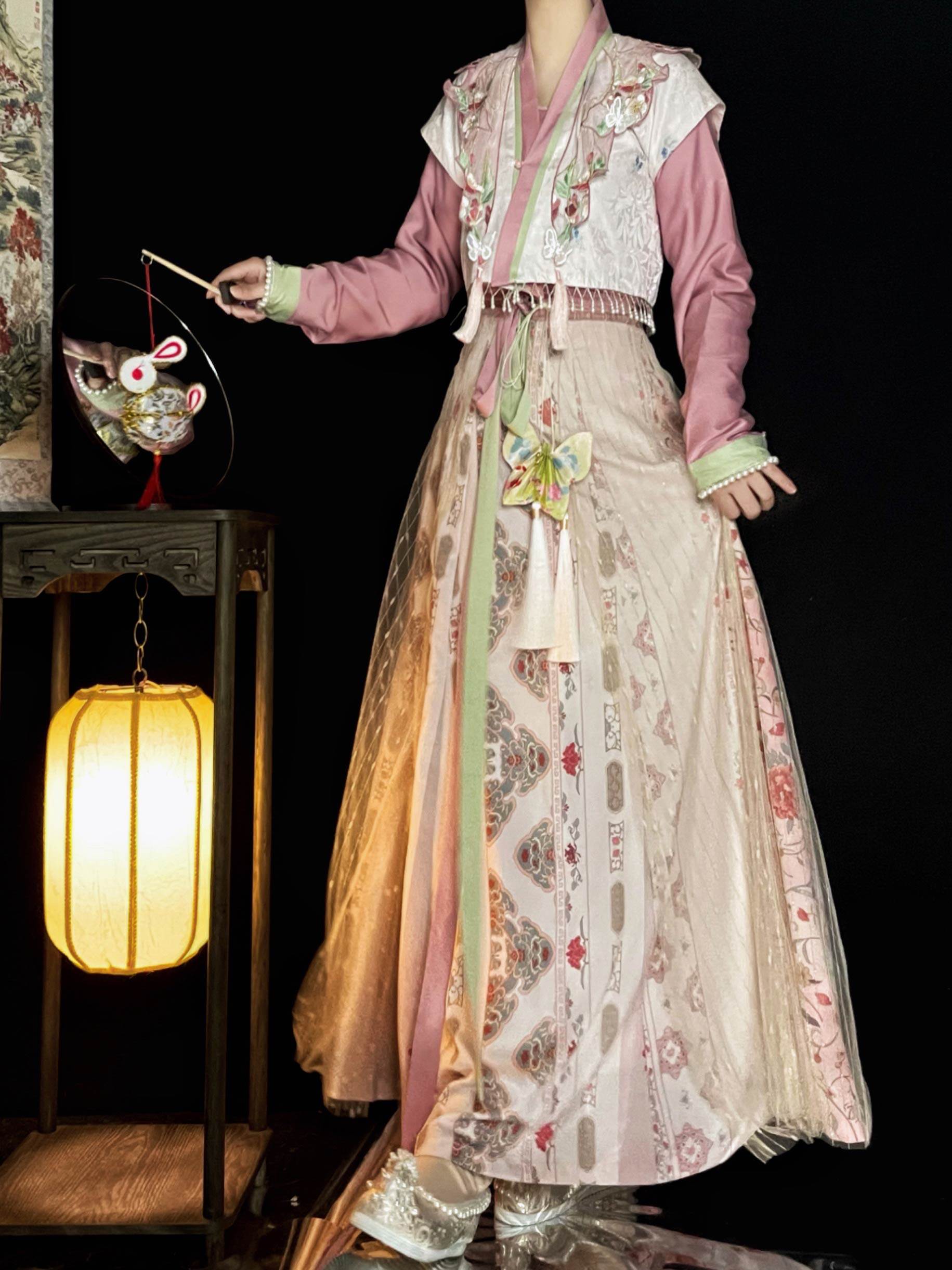 华裳九州鹿玺【献天舞】刺绣唐背子圆领衫褶裙原创改良汉服春夏