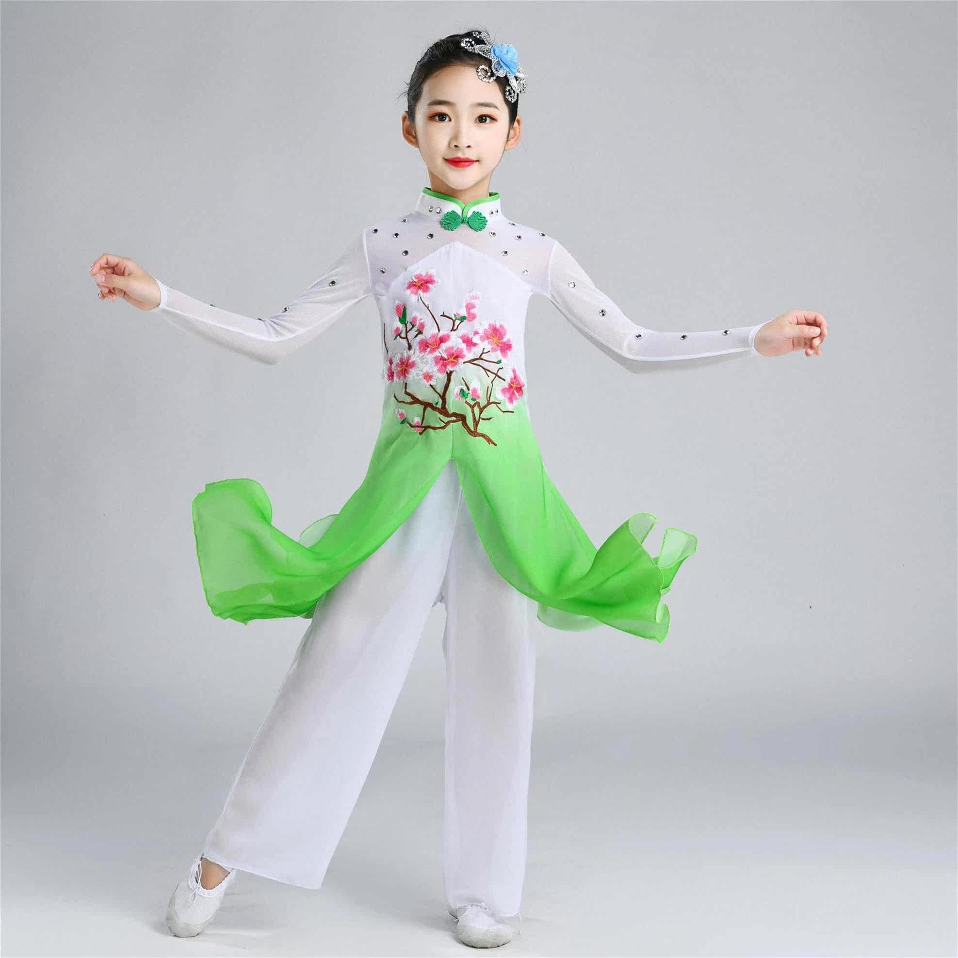古风舞蹈服游山恋女童汉服胭脂妆儿童舞蹈演出服装伞扇子舞古典民