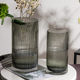 北欧简约直筒条纹玻璃百合花瓶现代家居客厅插花瓶花器样板间装饰