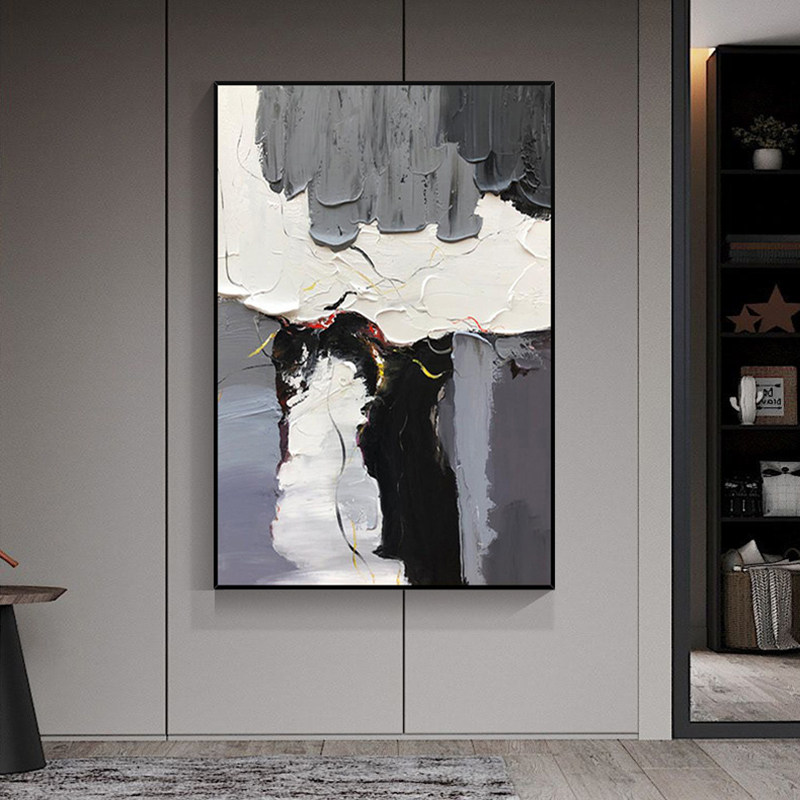 纯手绘油画现代简约轻奢巨幅厚肌理抽象色块装饰画玄关走廊挂画
