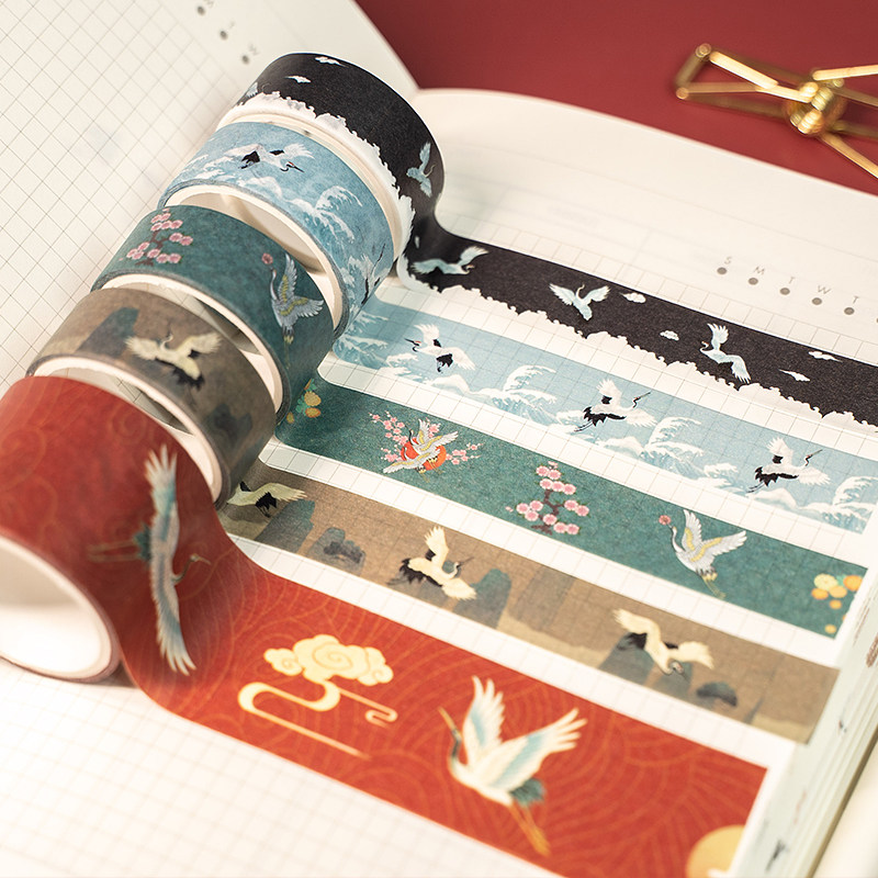 古风手帐胶带拼贴分装和纸胶带diy文创仙鹤装饰贴1元以下pet胶带试吃