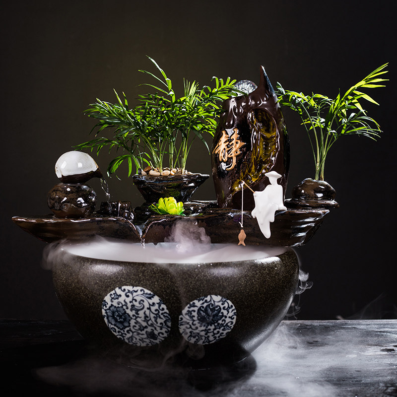 陶瓷鱼缸流水摆件客厅喷泉家用风水金鱼缸桌面大号中式招财养鱼盆