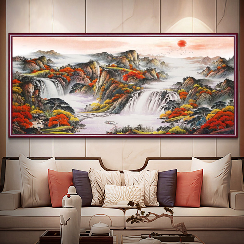 鸿运当头国画山水画客厅装饰画办公室沙发背景墙壁画茶室风景挂画