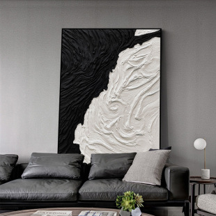 沧海现代极简抽象装饰画黑白灰肌理感壁画简约客厅玄关大幅挂画