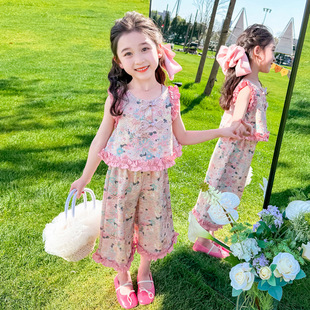 女小童韩版套装2024夏季新款女宝宝甜美碎花夏装小女孩背心两件套