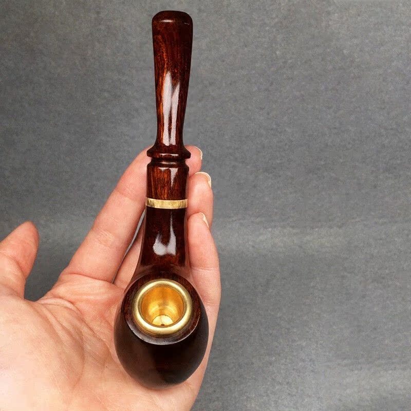 盘道海南黄花梨烟斗老料山水纹烟斗文玩手把件可使用烟斗