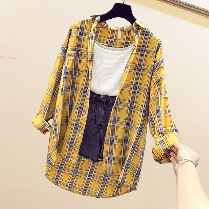 2019新款格子衬衫女学生很仙的上衣宽松洋气中长款防晒衣薄款外套|ruв категории Женская одежда, рубашка - от Buy2taobao.com для оказания профессиональной услуги покупки агента Taobao
