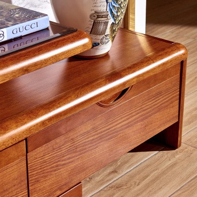 实木电视柜胡桃色中式客厅地柜茶几组合伸缩影视柜简易海棠色家具