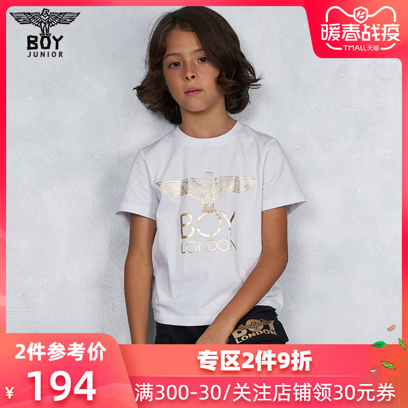 包邮 boylondon童装秋烫金老鹰logo印花儿童男女短袖t恤612401 现价