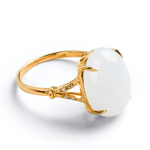 碧玉尊和田玉18k金镶玉戒指女款白玉戒指金镶钻和田玉石证书新疆