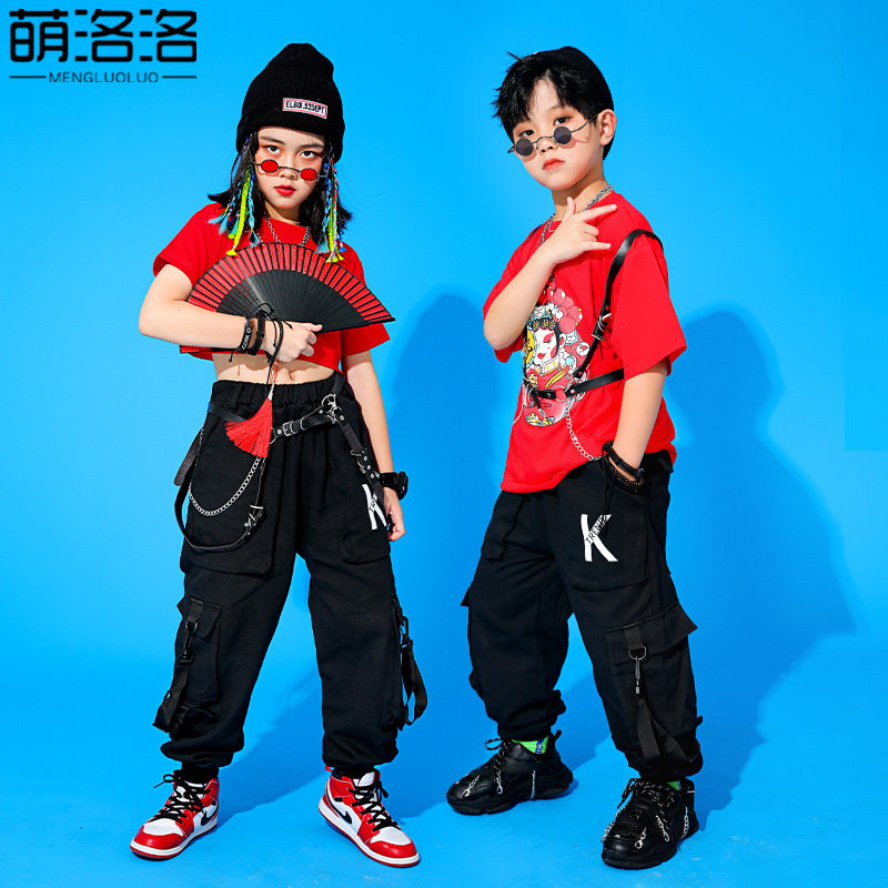 儿童嘻哈演出服装潮牌男童街舞潮装炸街女童爵士舞hiphop走秀时装