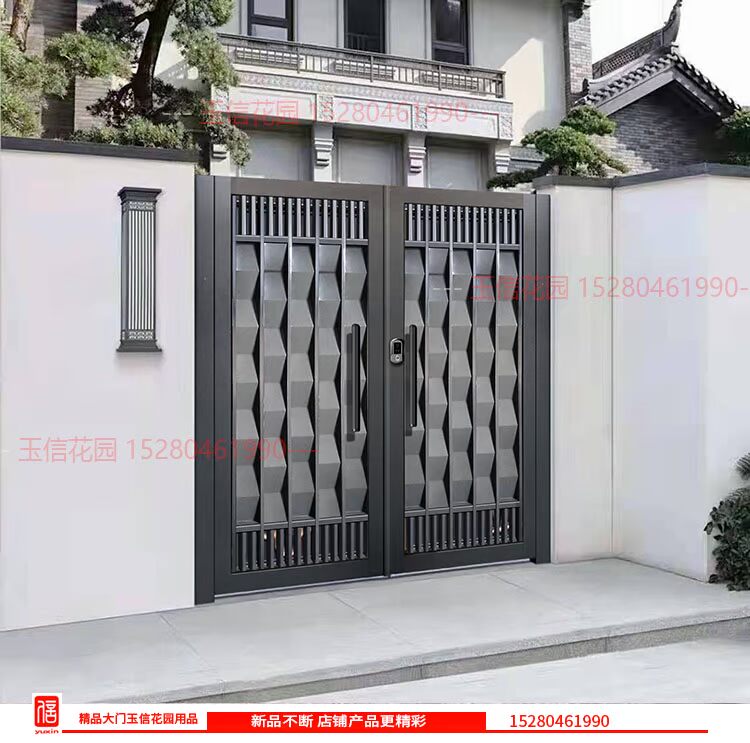 现代不锈钢别墅庭院门围墙大门入户双开门单开子母门花园门