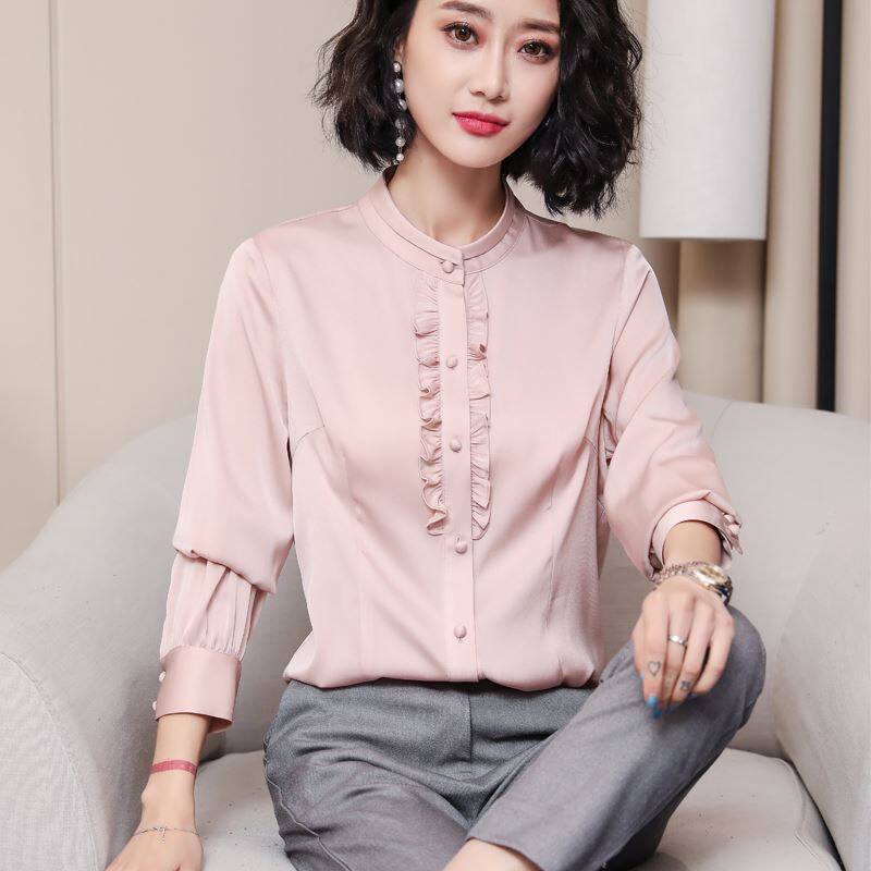 真丝衬衫女春装新款设计感小众气质重磅桑蚕丝长袖衬衣洋气ol上衣