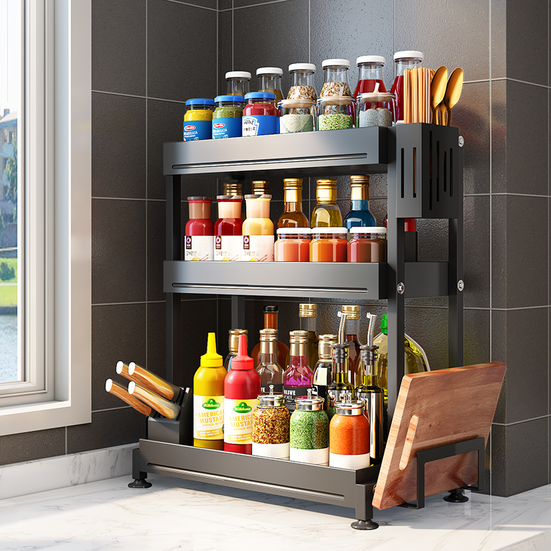 带刀座厨房调料置物架台面 放调味品瓶架子家用多功能佐料收纳架