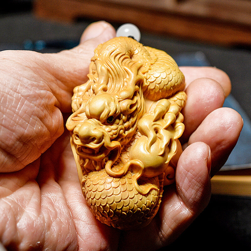 u刻工云黄见本质见日龙小玩雕男手件盘尾把文不龙首叶神木杨木玩