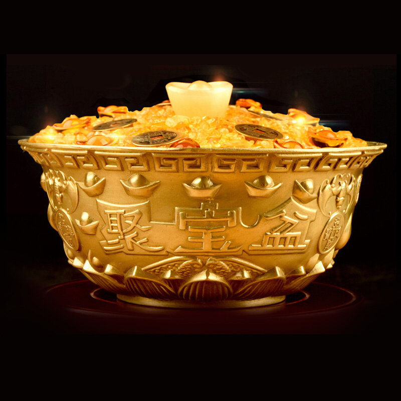 黄钱缸聚客财宝铜开公高帝钱厅晶饰纯p存装档铜盆水业招罐司五送