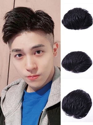 假发男短发头顶补发片男士时尚三七分真发轻薄透气发际线自然逼真图片