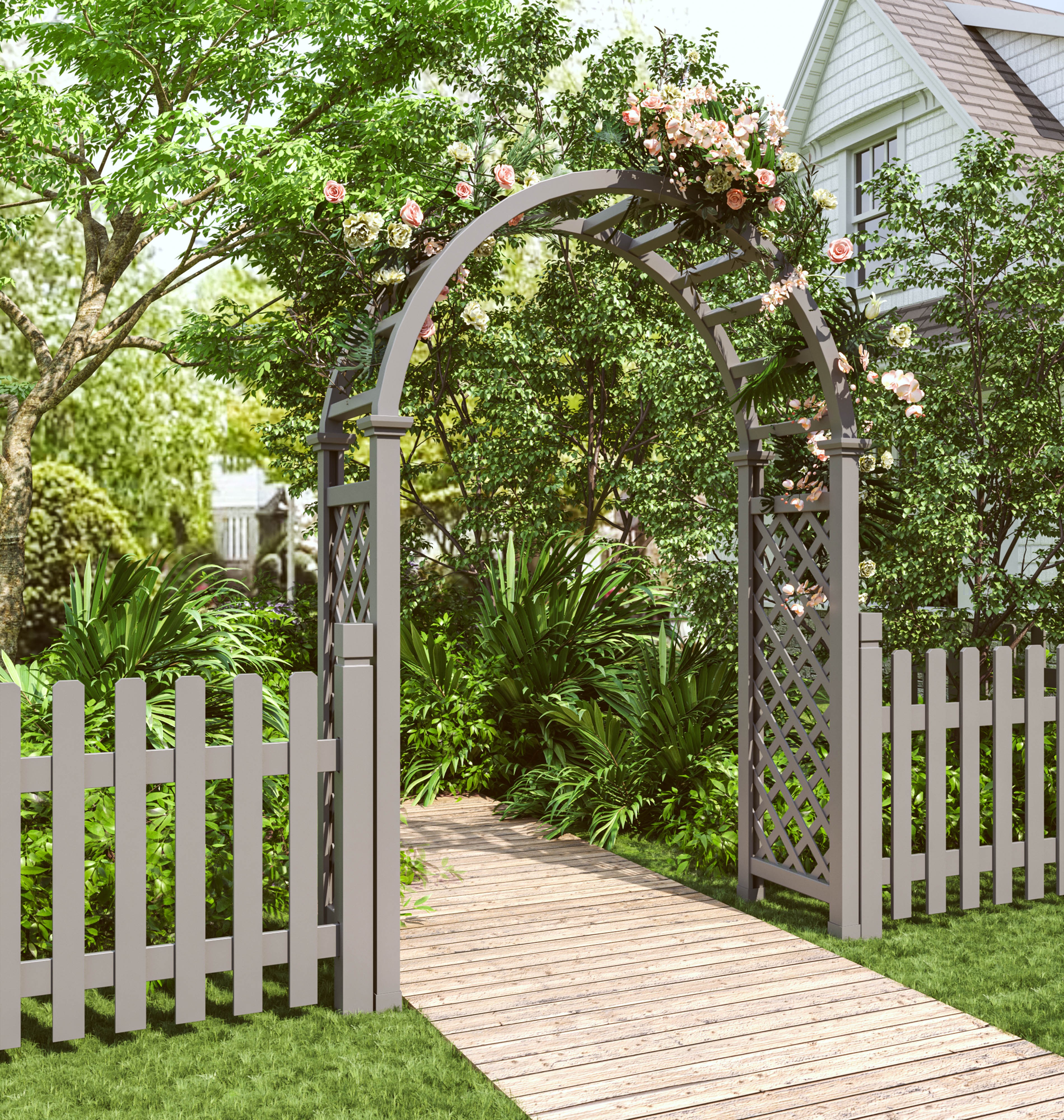 防腐木花园拱门花架庭院月季爬藤架室外园艺木质拱形门别墅葡萄架