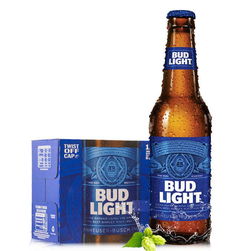 进口budweiserbudlight蓝瓶355ml24瓶啤酒英国墨西哥轻啤