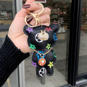 lv&gedete 欧美大牌老花小熊钥匙扣挂件汽车钥匙链女情侣包包挂饰