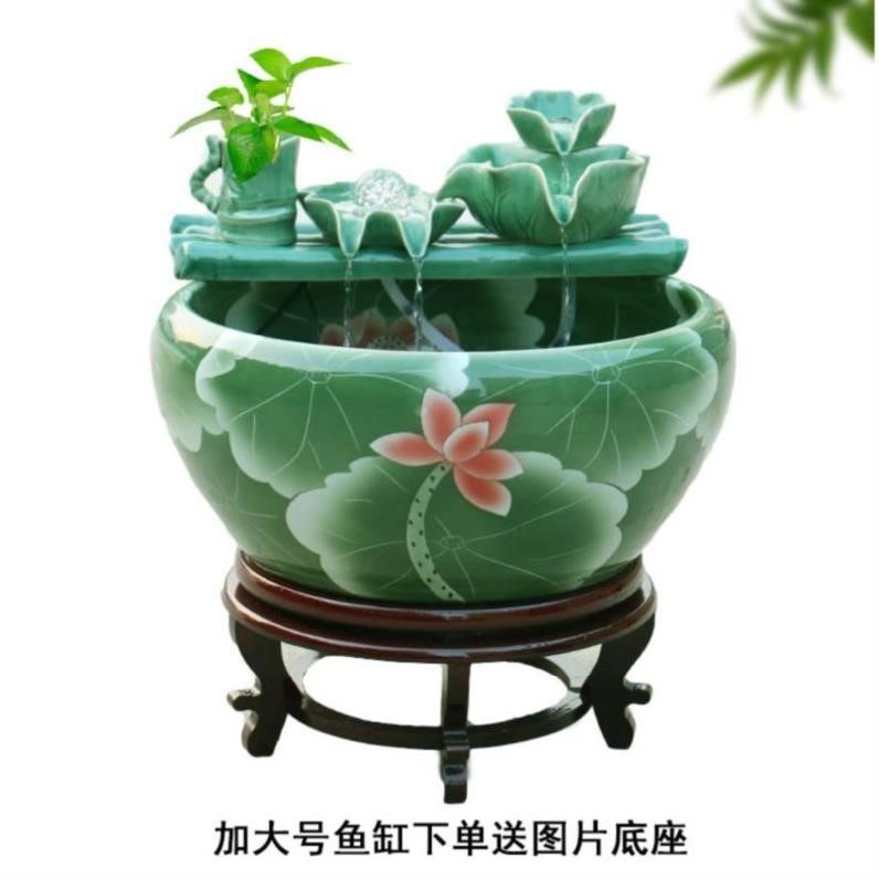 文化养鱼盆上水石摆件水车流水转运吸水圆形增氧大号鱼高山流水