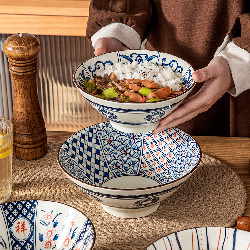 陶瓷拉面碗泡面碗家用手绘复古沙拉碗情侣碗餐具面条碗网红斗笠碗
