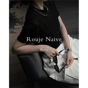 Rouje Naive法式天丝羊毛短袖面膜t恤女春夏冰丝体恤打底衫上衣