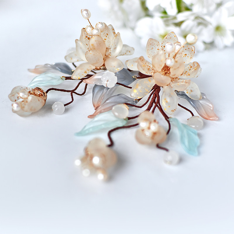 清月鹿鸣原创设计[幽昙]古风昙花软杆发簪侧压簪花汉服仙女头饰女