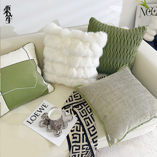 轻奢高级感绿色系抱枕现代简约纯色客厅沙发靠枕床头靠垫抱枕套新